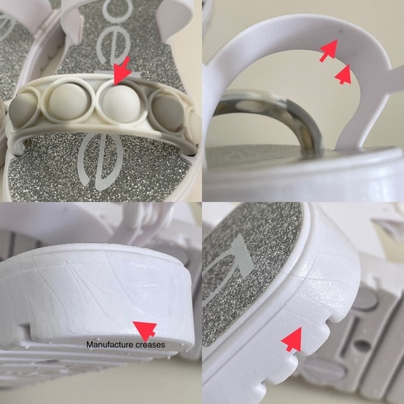 Bebe Toddler White Silcone Rubber Pop It Silver Glitter Sandals Size Small 5/6 - Picture 8 of 13